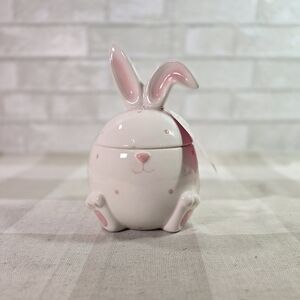 White Rabbit w/ Pink Spots Small Ceramic Jar Cookie Snack Storage